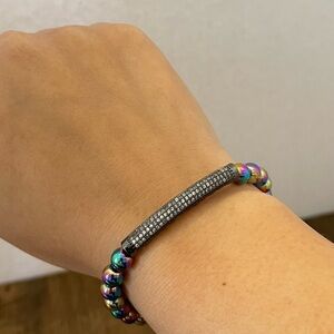 Metal metallic beaded adjustable cz bracelet